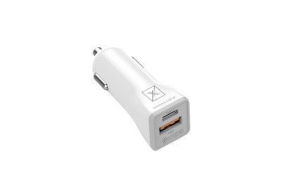 Incarcator auto dual port USB-A+C 18W PD+QC cablu USB-C+C Alb foto