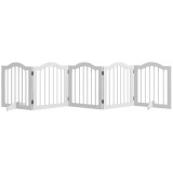 PawHut Barieră pentru c&acirc;ini, 5 panouri, pliabilă, flexibilă, lemn masiv/MDF, 261,5x29,5x61 cm, alb | Aosom Romania