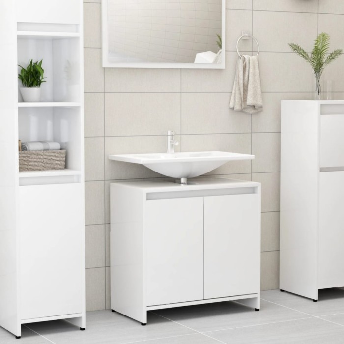 Gossi dulap de baie, alb extralucios, 60x33x61 cm, lemn prelucrat