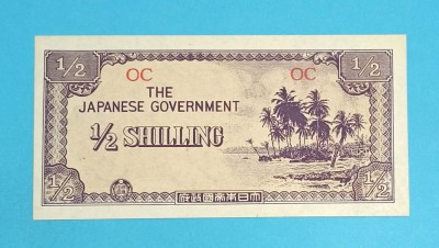 Bancnotă Ocupația Japoneză Oceania (pick 1) 0.5 Shilling 1942 aUNC serie: OC foto