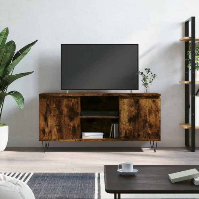 vidaXL Comodă TV, stejar fumuriu, 104x35x50 cm, lemn compozit