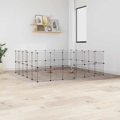 vidaXL Cușcă animale de companie cu ușă 44 panouri negru 35x35 cm oțel foto
