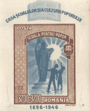 Romania, LP 214/1947, Casa Scoalelor, colita nedantelata, MNH