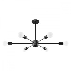 Candelabru Lango Negru Oțel 6 Becuri Neregulate Modern De Interior