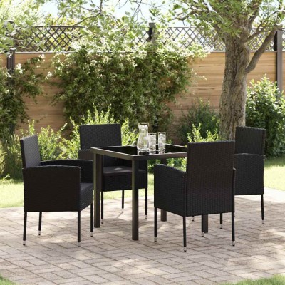 vidaXL Set de masă pentru grădină cu pernă 5 pcs Negru Rattan poli 3379934 foto