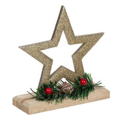 Decorațiune Crăciun, Stea Ceramică, Glitter, Bej, 14cm foto