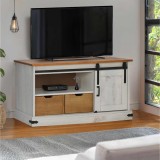 vidaXL Dulap TV HALDEN cu ușă glisantă alb 110x40x60 cm lemn masiv
