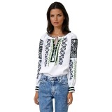 Bluza tip ie traditionala dama DEC, alb/verde , marimea 3XL