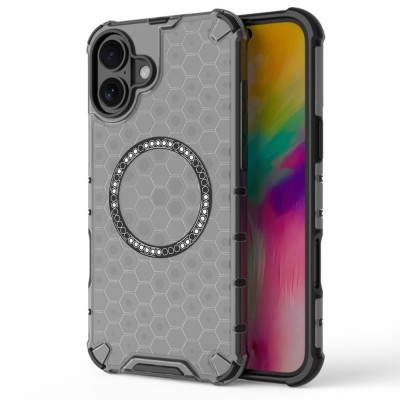 Husa transparenta iPhone 16 Techsuit HoneyComb Shield MagSafe, negru foto