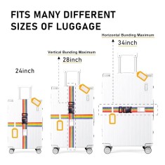 Set 4 piese, 2 curele pentru valize si 2 etichete, 190 x 5.5 cm, nylon, polipropilena, multicolor