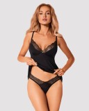 Babydoll Sexy Cu Dantela Si Chilotei Snur Bella Rou, Negru, XS/S, Obsessive