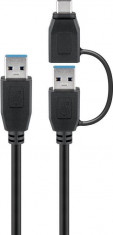 Cablu USB 3.0 A tata cu adaptor USB A tata la USB-C tata 3m negru, Goobay foto