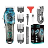 Masina de tuns cu accesorii, din metal si plastic, display LCD, cu 4 gratare, perie de curatare si sticluta de ulei, pieptane, putere 5W, negru/verde