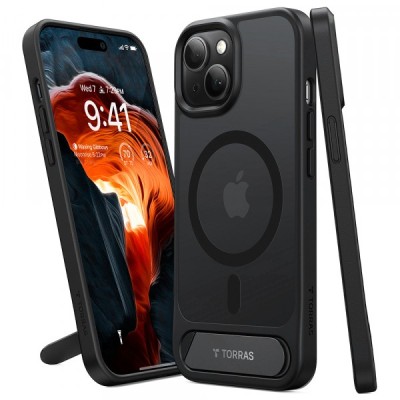 Husa MagSafe pentru Apple iPhone 15 Plus, Torras, Pstand, Neagra foto