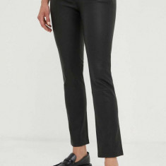 2NDDAY pantaloni de piele Leya femei, culoarea negru, drept, medium waist