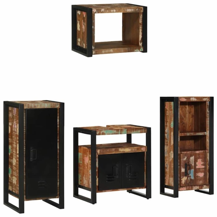 Set de mobilier pentru baie cu raft 4 pcs Lemn recuperat solid