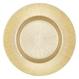 Farfurie Servit Fructe, Sticla, Model Raze Reliefate, Culoare Aurie, Bordura Glitter, 21 cm