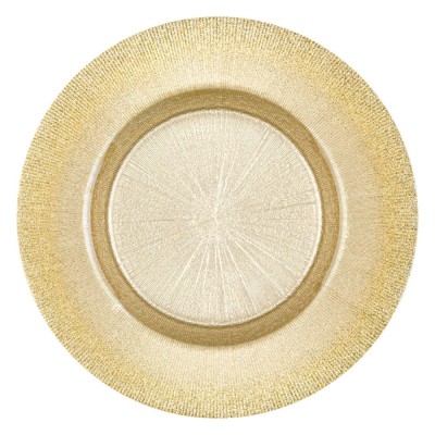 Farfurie Servit Fructe, Sticla, Model Raze Reliefate, Culoare Aurie, Bordura Glitter, 21 cm foto