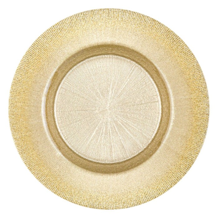 Farfurie Servit Fructe, Sticla, Model Raze Reliefate, Culoare Aurie, Bordura Glitter, 21 cm