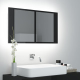 Dulap baie cu oglinda &amp; LED negru extralucios 80x12x45 cm acril GartenMobel Dekor, vidaXL