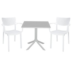 Set de gradina masa si scaune Groovy-Fontline set 3 piese plastic alb 80x80x74.5cm