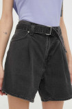 Levi&#039;s pantaloni scurti jeans femei, culoarea negru, neted, high waist