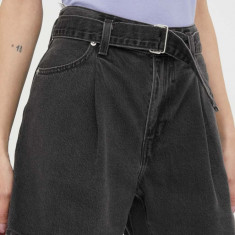 Levi's pantaloni scurti jeans femei, culoarea negru, neted, high waist