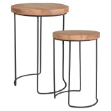 Set 2 Masute Laterale Cafea H&amp;S Collection Tec Maro, Stivuibile, Living, Hol, Birou, Lemn/Metal