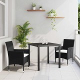 vidaXL Set de masă pentru grădină cu pernă 3 pcs Negru Rattan poli