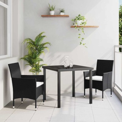 vidaXL Set de masă pentru grădină cu pernă 3 pcs Negru Rattan poli 3379723 foto