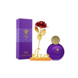 Cumpara ieftin Set pentru dama, apa de parfum Far Away Rebel si trandafir rosu suflat la baza cu aur, suport si cutie incluse, 50 ml
