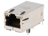 Conector RJ45 soclu ecranat cu diodă LED THT &icirc;n unghi, PIN 8