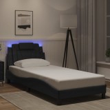 VidaXL Cadru de pat cu lumini LED, negru, 80x200 cm, piele ecologică