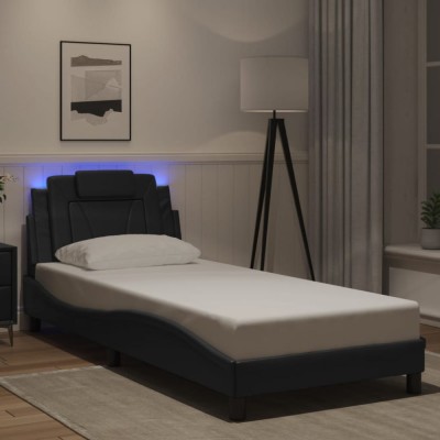 vidaXL Cadru de pat cu lumini LED, negru, 80x200 cm, piele ecologică foto