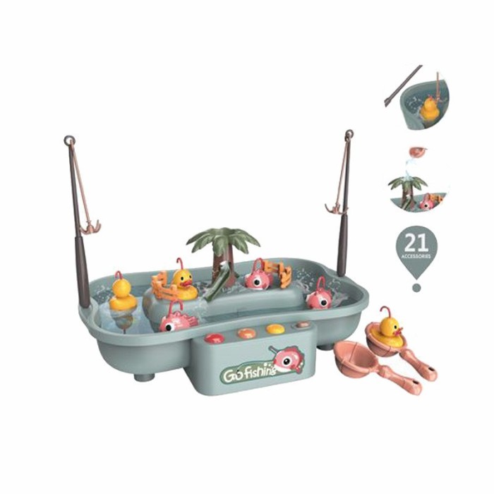 Set de pescuit rotativ Buba Go Fishing, 6 melodii, 21 accesorii, gri