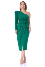 Rochie eleganta midi verde cu o singura maneca Mimi - S(36)