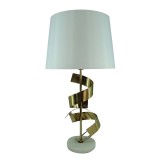 Cumpara ieftin Veioza Lighted E27 metal auriu si abajur din tesatura alba 35x35x70 cm