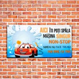 Banner personalizat spălătorie auto self service &bdquo;Aici &icirc;ți poți spăla mașina singur non-stop&rdquo;