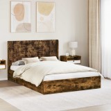 vidaXL Cadru de pat cu depozitare și tăblie Stejar fumuriu 3414011