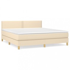 Pat box spring cu saltea, crem, 160x200 cm, material textil foto