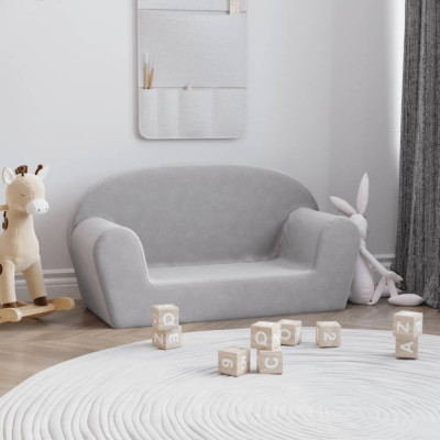 vidaXL Canapea pentru copii cu 2 locuri, gri deschis, pluș moale 356987 foto