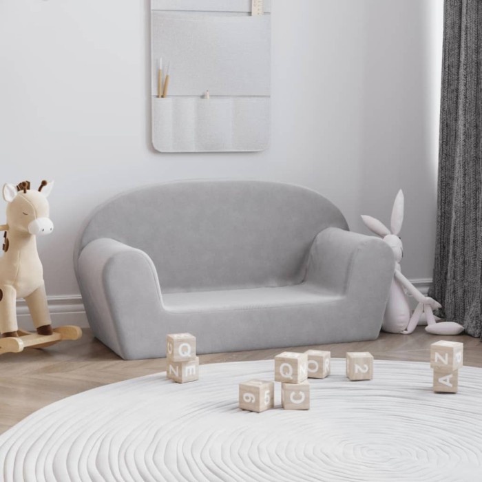 vidaXL Canapea pentru copii cu 2 locuri, gri deschis, pluș moale 356987