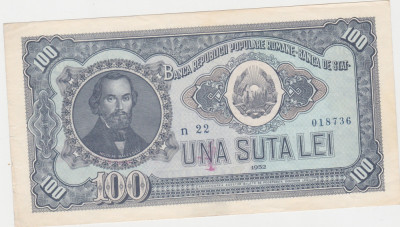 ROMANIA RPR 100 LEI 1952 VF+ foto