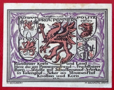 Germania notgeld 25 pfennig 1921 Randow ** foto