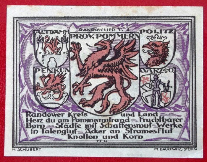 Germania notgeld 25 pfennig 1921 Randow **