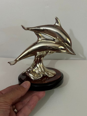 STATUETA Laminata ARGINT 800 - 2 Delfini - ANDROS Preziosi - Vintage ! foto