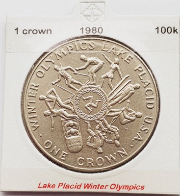 1885 Insula Man 1 crown 1980 Elizabeth II (Lake Placid Olympics) km 64 foto