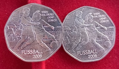 (S) MONEDA DIN ARGINT AUSTRIA - 5 EURO 2008, C.E. FOTBAL 2008 - VIENA, SALZBURG, GENF, ZURICH ,KM3163 foto