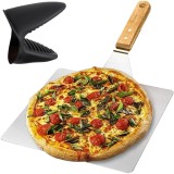 Paleta pentru pizza din inox Ruhhy, cu maner din lemn si husa silicon