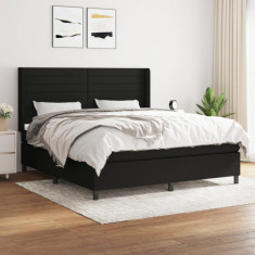 vidaXL Pat box spring cu saltea, negru, 180x200 cm, catifea